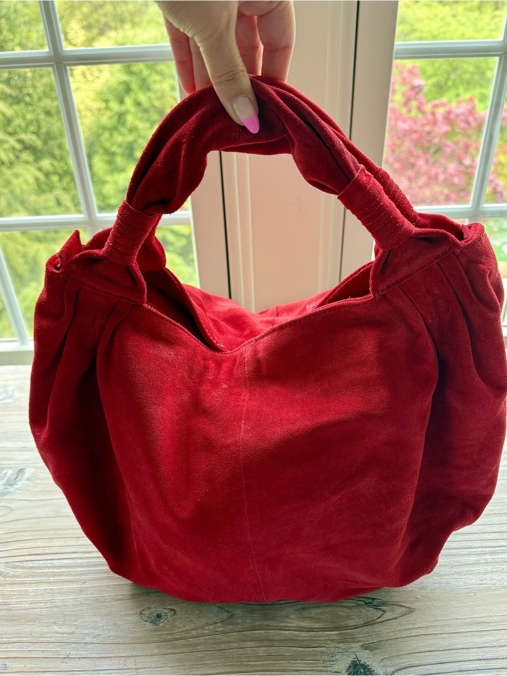 Free People red suede slouchy boho hobo bag